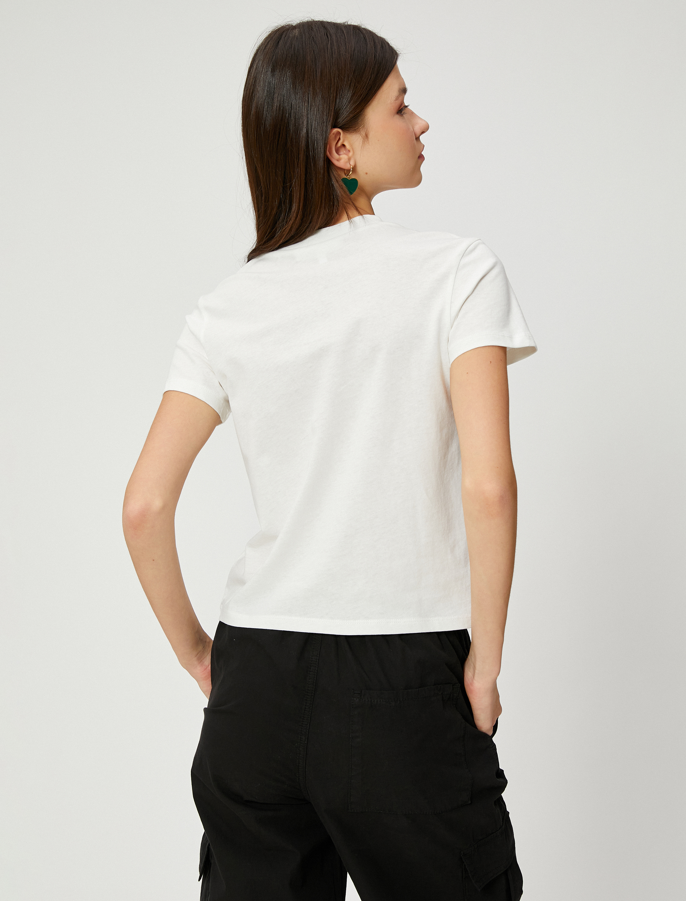   Tişört Slogan Baskılı Bisiklet Yaka Kısa Kollu Pamuklu