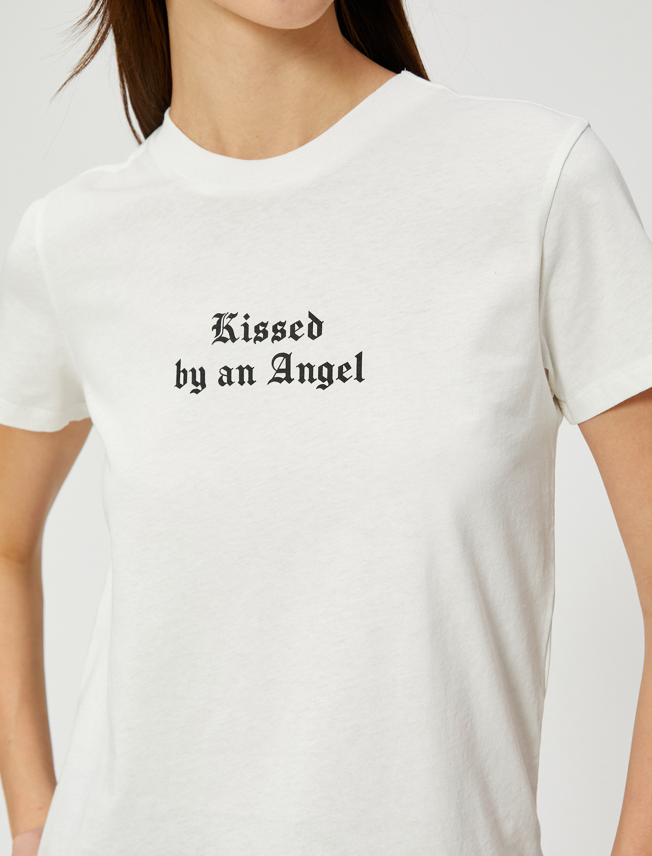   Tişört Slogan Baskılı Bisiklet Yaka Kısa Kollu Pamuklu