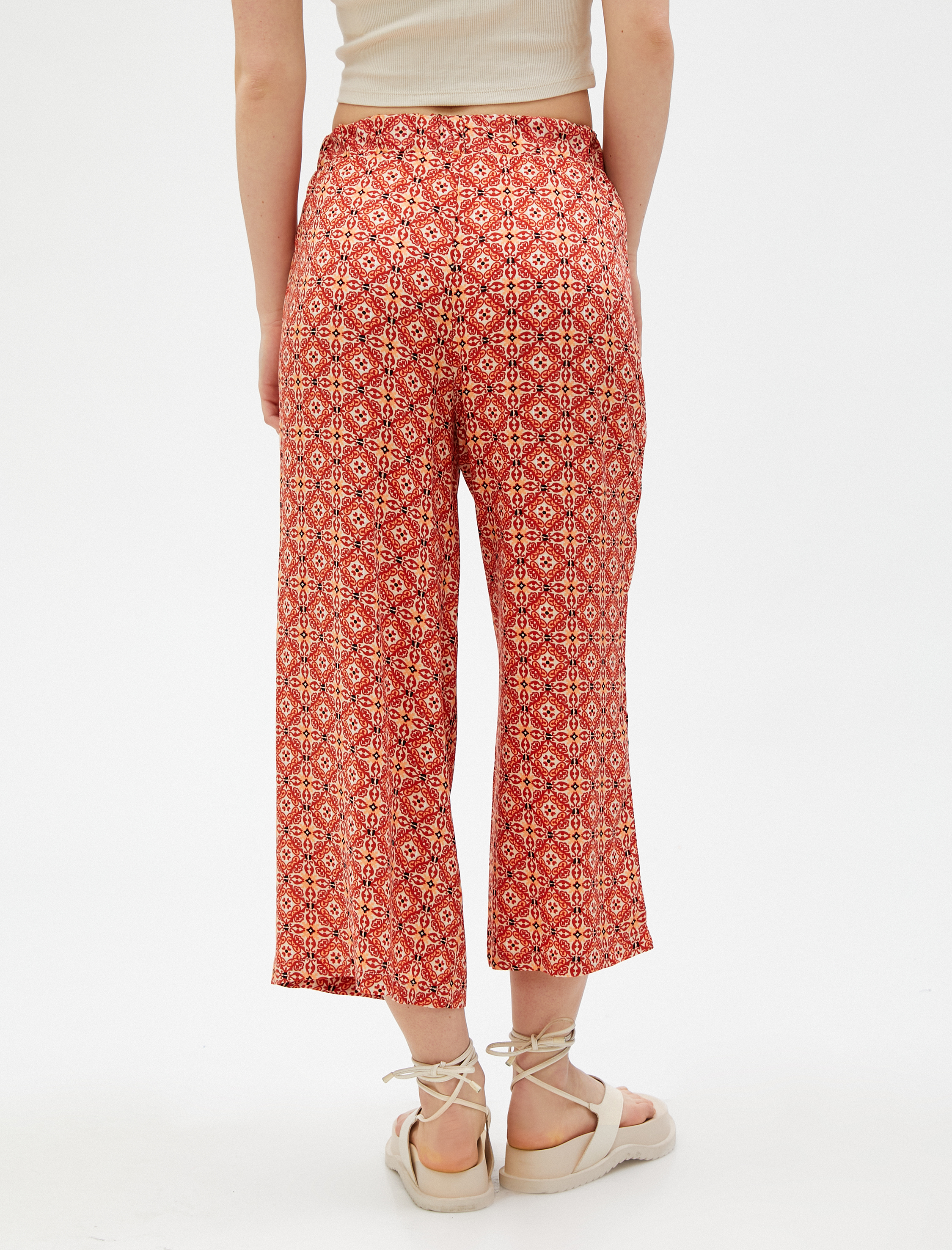   Bol Paça Pantolon Beli Lastikli Etnik Desenli Viskon