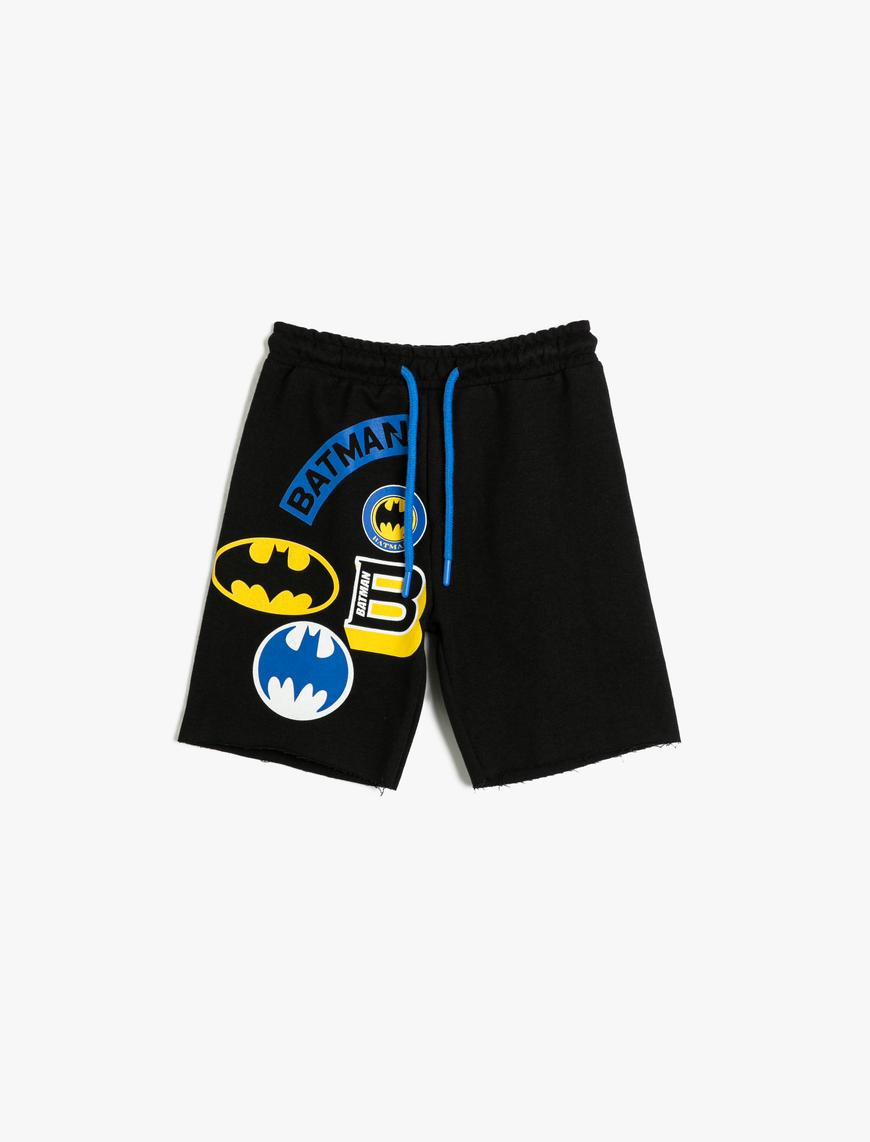 Erkek Çocuk Şort Batman Baskılı Lisanslı Pamuklu Beli Bağlamalı