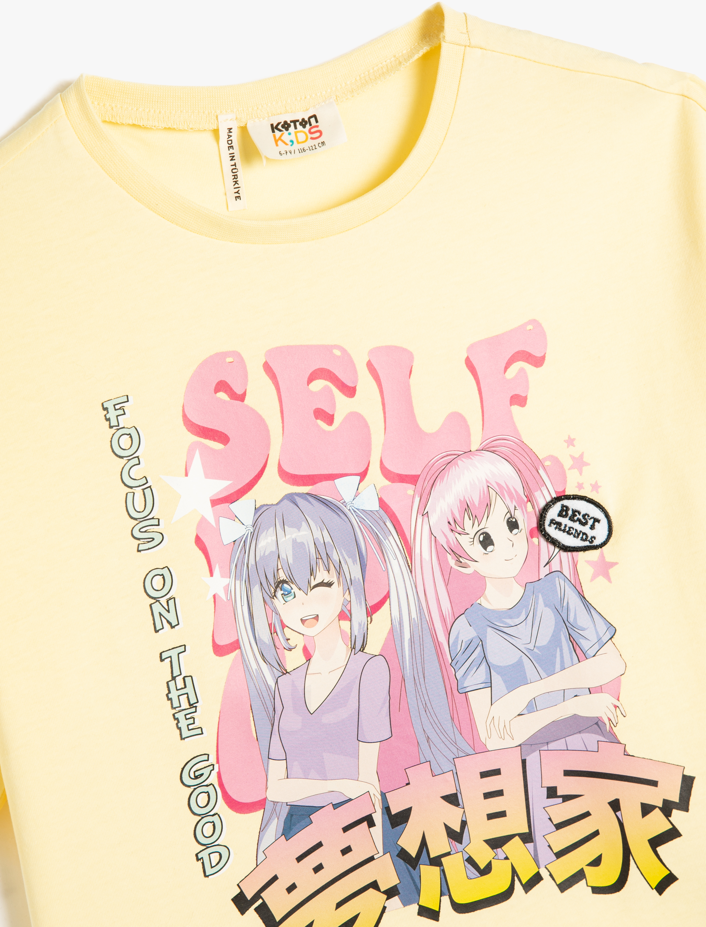  Kız Çocuk Tişört Kısa Kollu Bisiklet Yaka Pamuklu Anime Baskılı