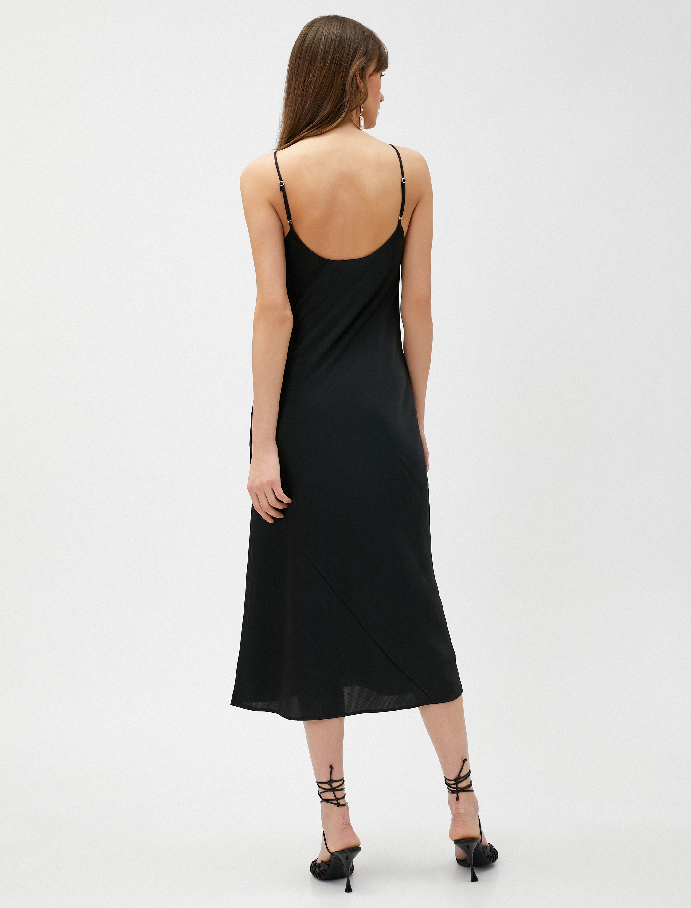 Saten Midi Boy Abiye Elbise Askılı