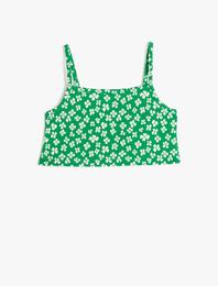 Crop Atlet Askılı Çiçekli Pamuk Karışımlı