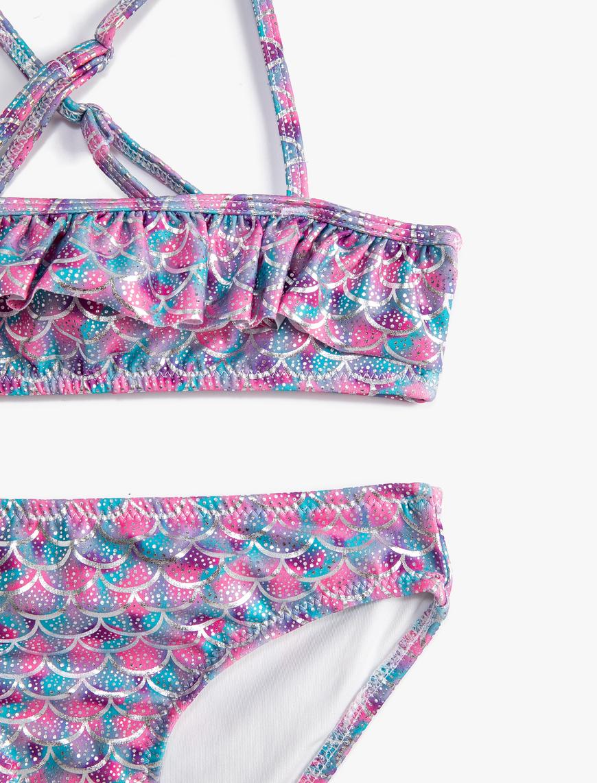  Kız Çocuk Bikini Takımı Fırfırlı İnce Askılı