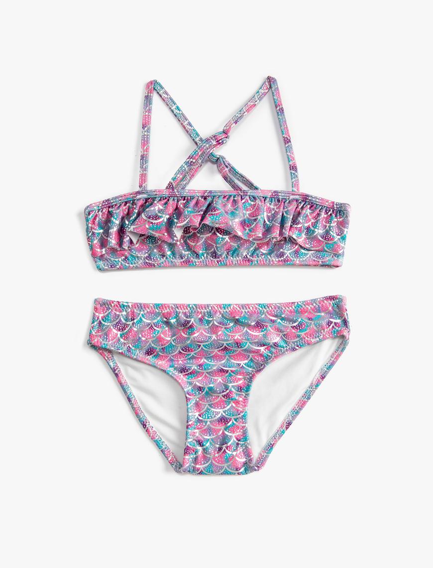  Kız Çocuk Bikini Takımı Fırfırlı İnce Askılı