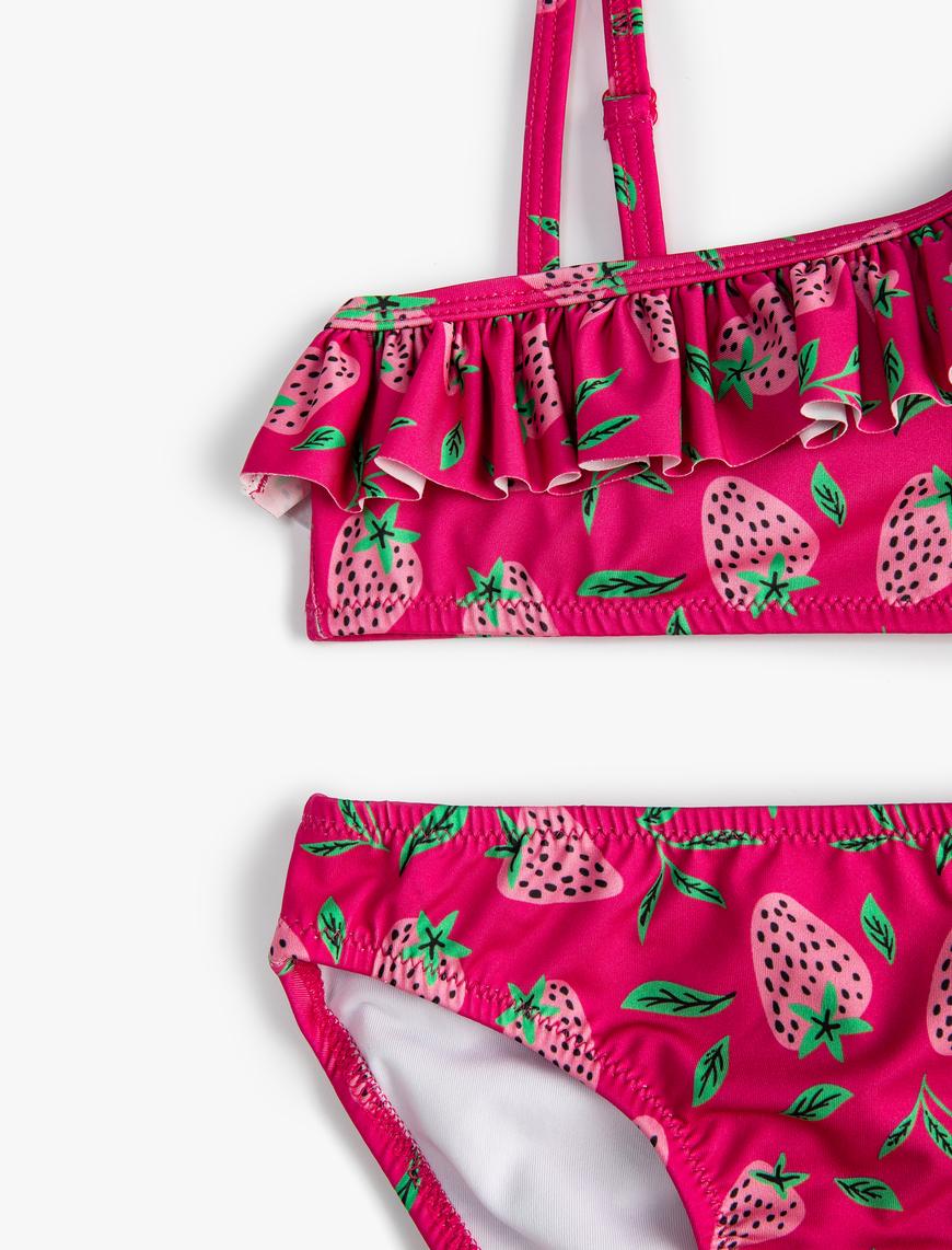  Kız Çocuk Bikini Takımı Fırfırlı Tek Omuz İnce Askılı