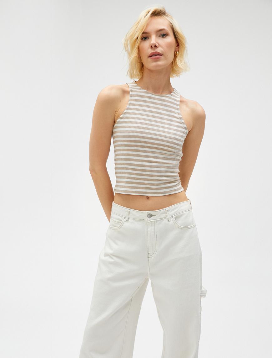   Crop Atlet Ribanalı Halter Yaka