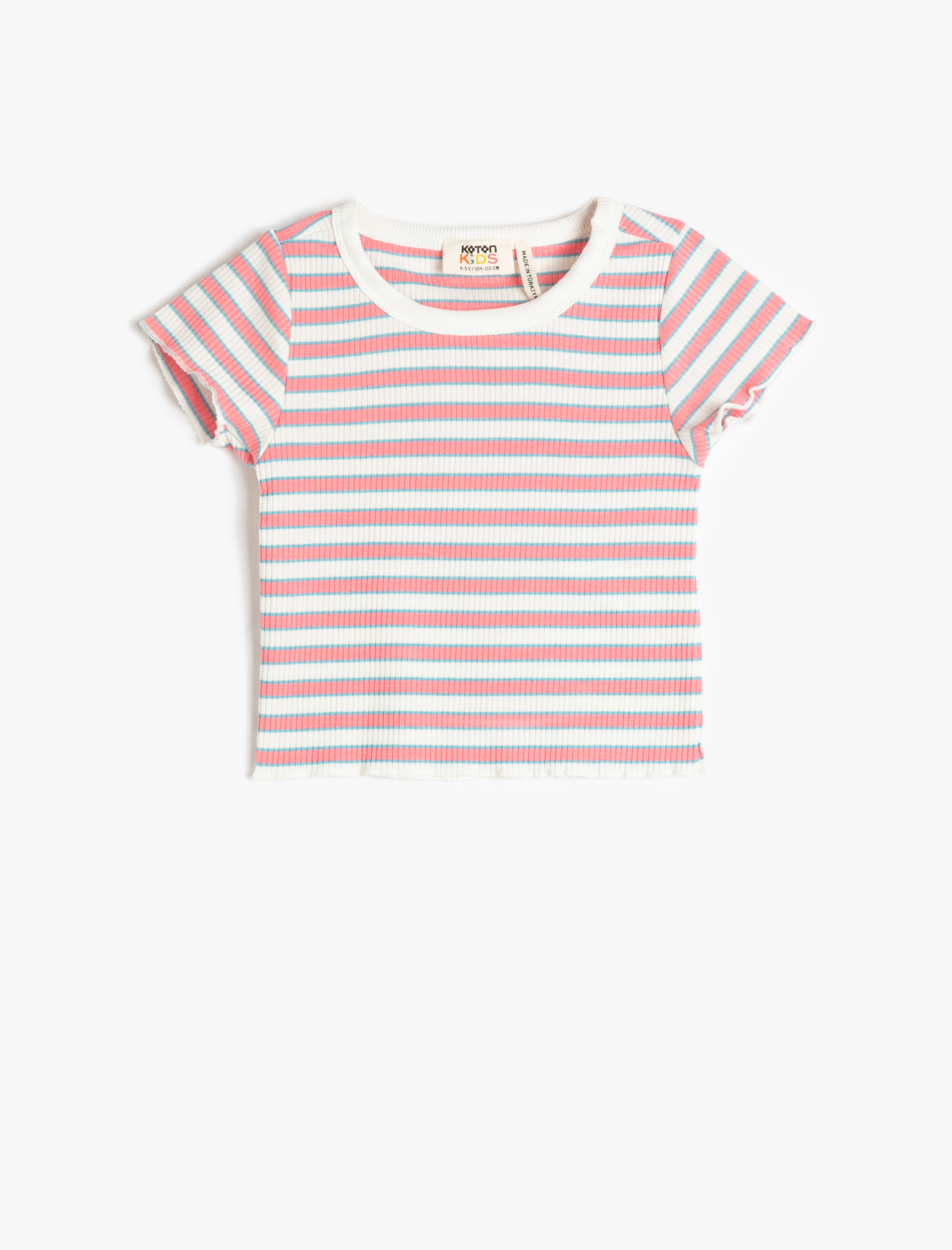  Kız Çocuk Tişört Kısa Kollu Yuvarlak Yaka Fitilli Pamuklu