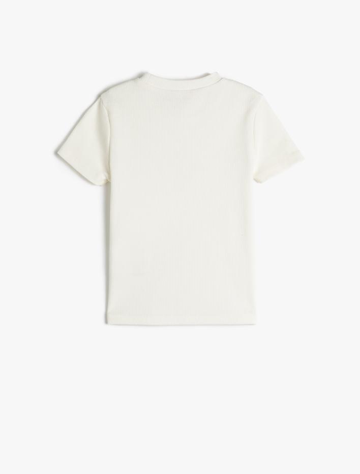 Kız Çocuk Crop Tişört Kısa Kollu Bisiklet Yaka Pencere Detaylı Pamuklu