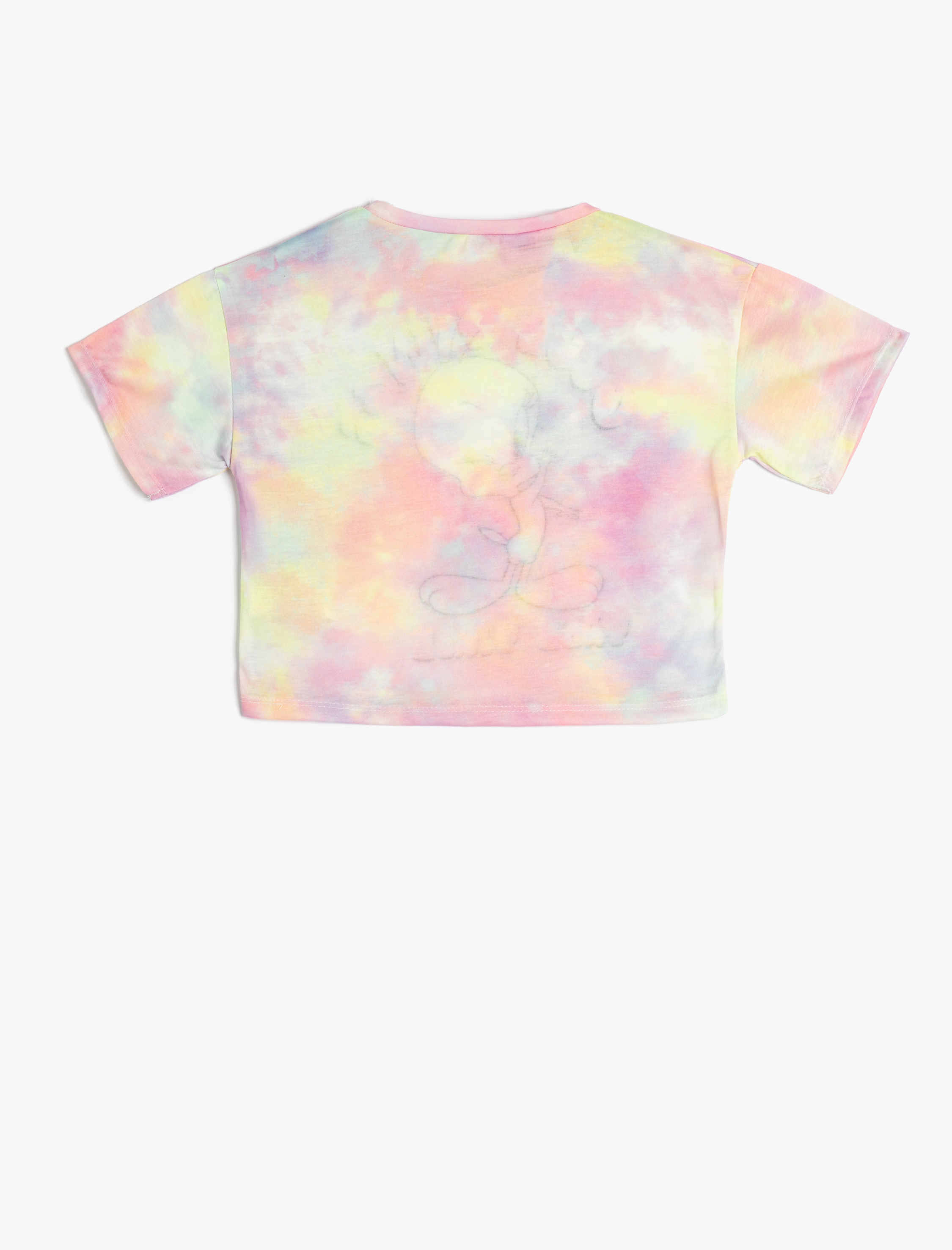  Kız Çocuk Tweety Tişört Lisanslı Oversize Kısa Kollu Bisiklet Yaka Batik Desenli