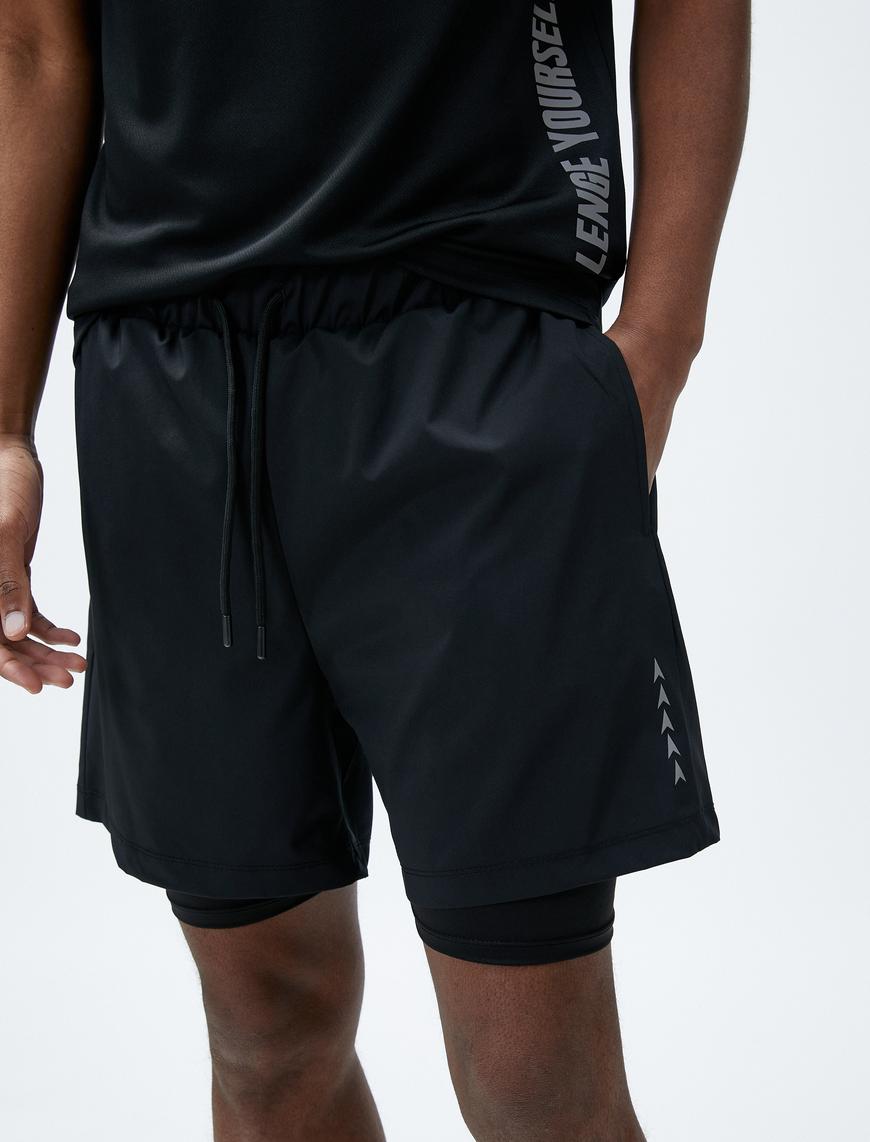  Oversize Taytlı Spor Şort Beli Bağcıklı Baskılı