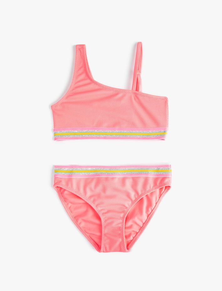 Kız Çocuk Bikini Takımı Fırfırlı Tek Omuz İnce Askılı