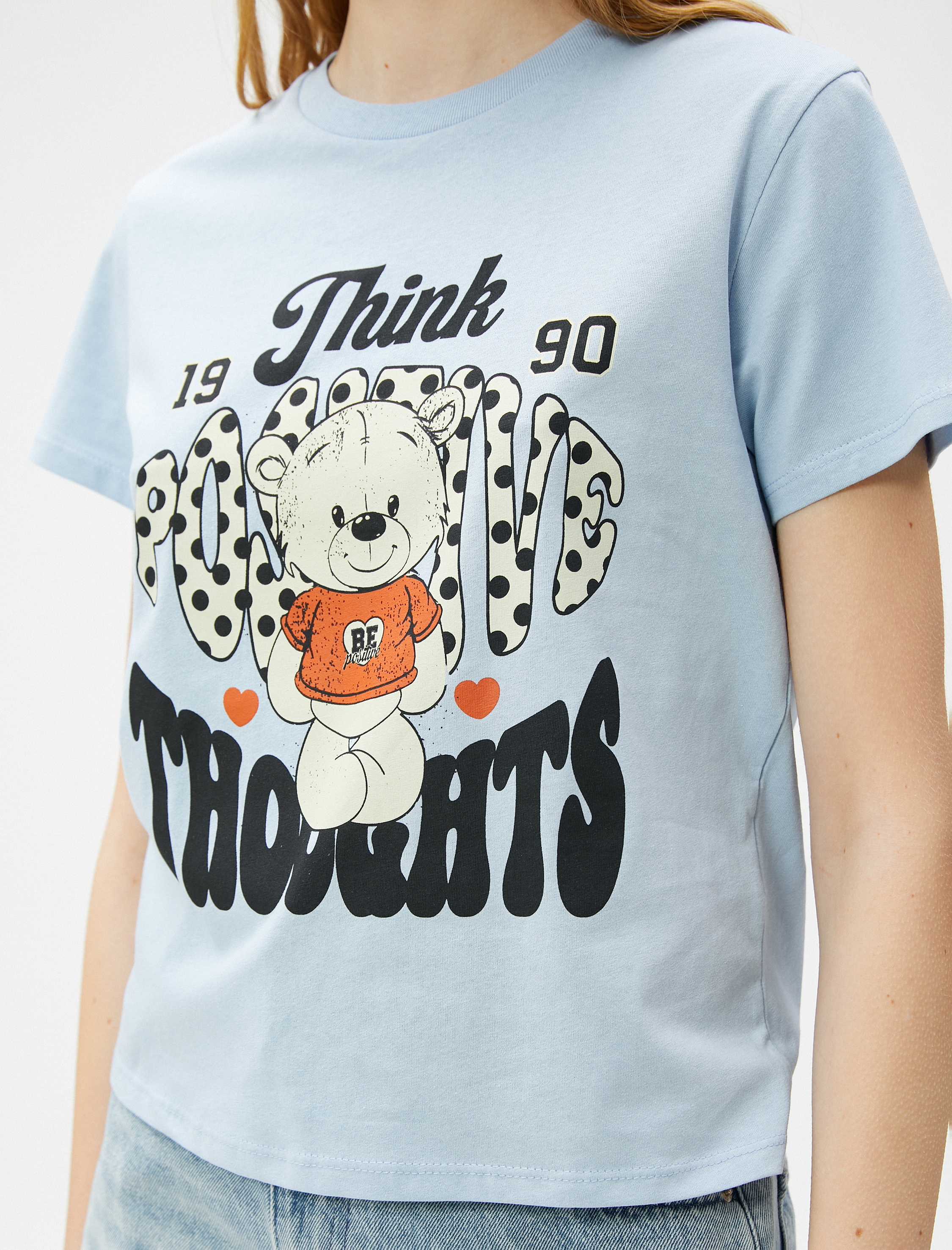   Baskılı Tişört Bisiklet Yaka Kısa Kollu Pamuklu