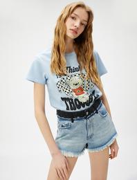 Baskılı Tişört Bisiklet Yaka Kısa Kollu Pamuklu