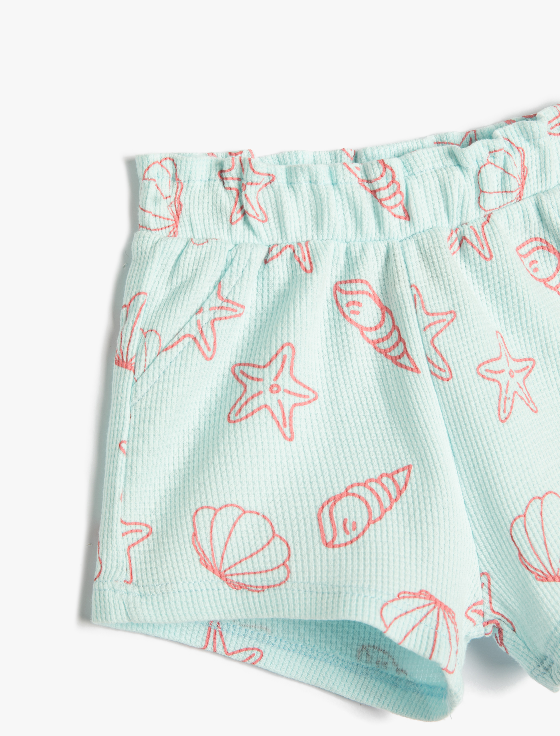  Kız Bebek Şort Cepli Beli Lastikli Deniz Kabuğu Baskılı Pamuklu