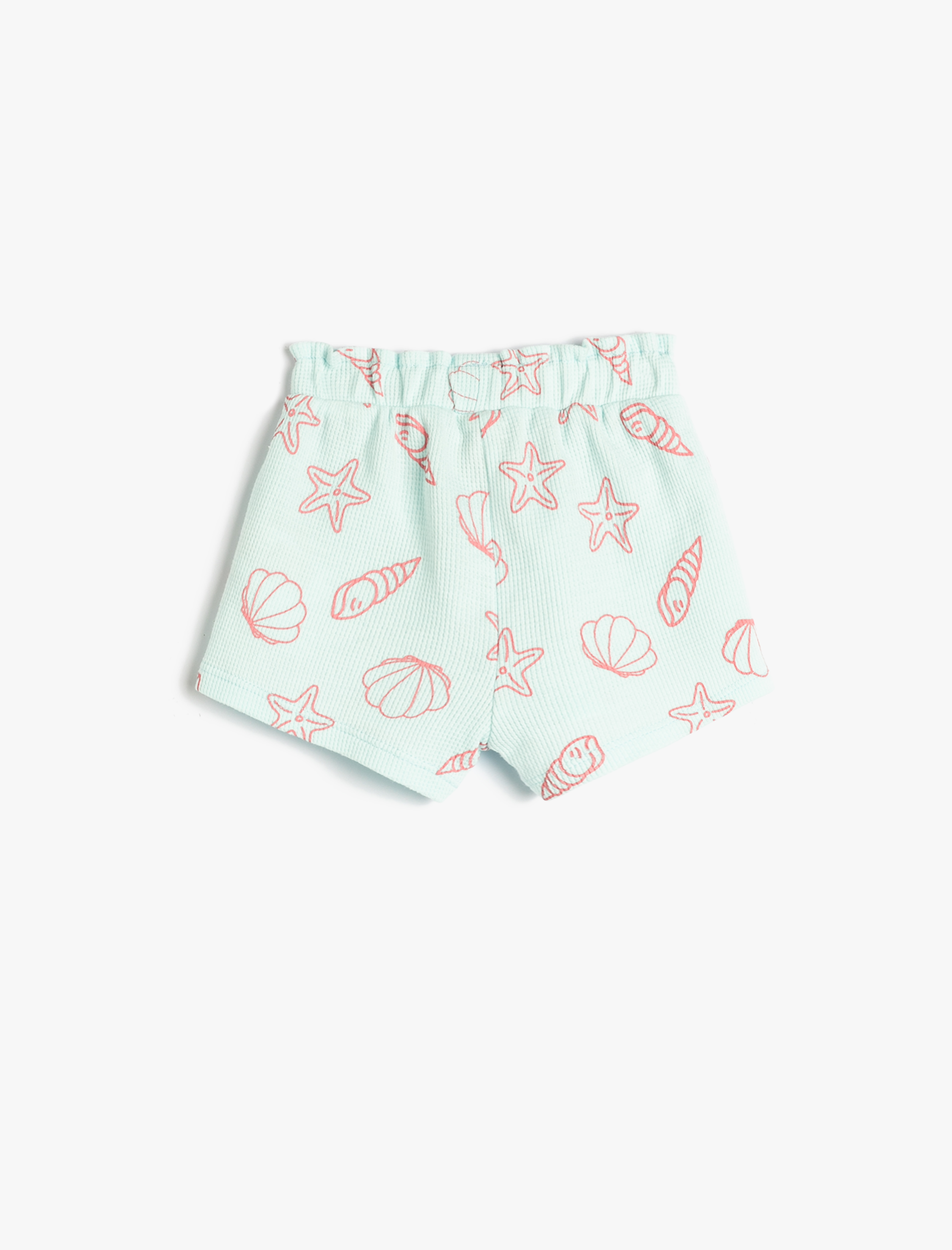  Kız Bebek Şort Cepli Beli Lastikli Deniz Kabuğu Baskılı Pamuklu