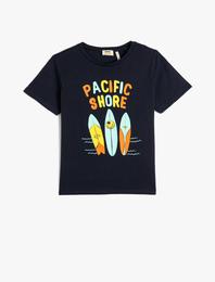 Tişört Baskılı Kısa Kollu Bisiklet Yaka Pamuklu