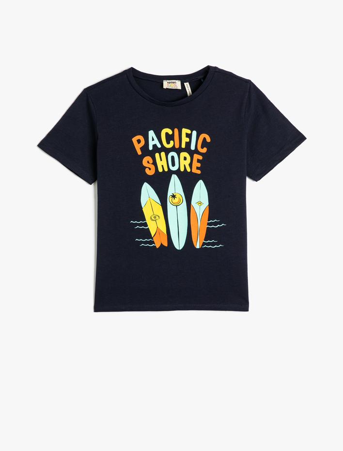 Erkek Çocuk Tişört Baskılı Kısa Kollu Bisiklet Yaka Pamuklu