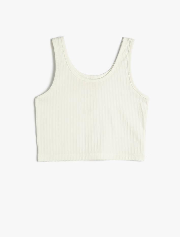 Kız Çocuk Atlet Crop Kolsuz Kalın Askılı U Yaka Düğme Detaylı