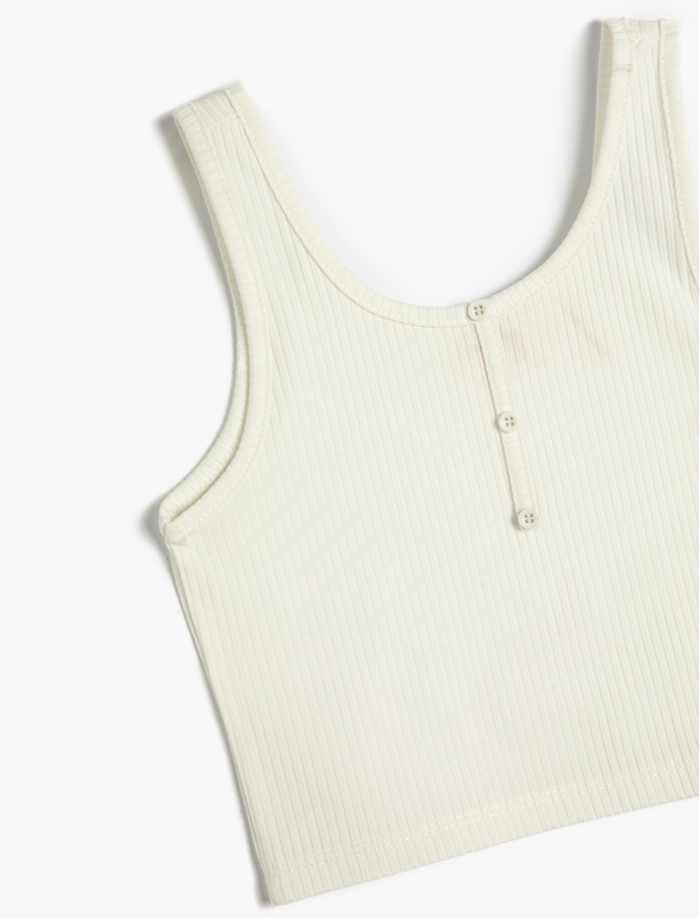  Kız Çocuk Atlet Crop Kolsuz Kalın Askılı U Yaka Düğme Detaylı