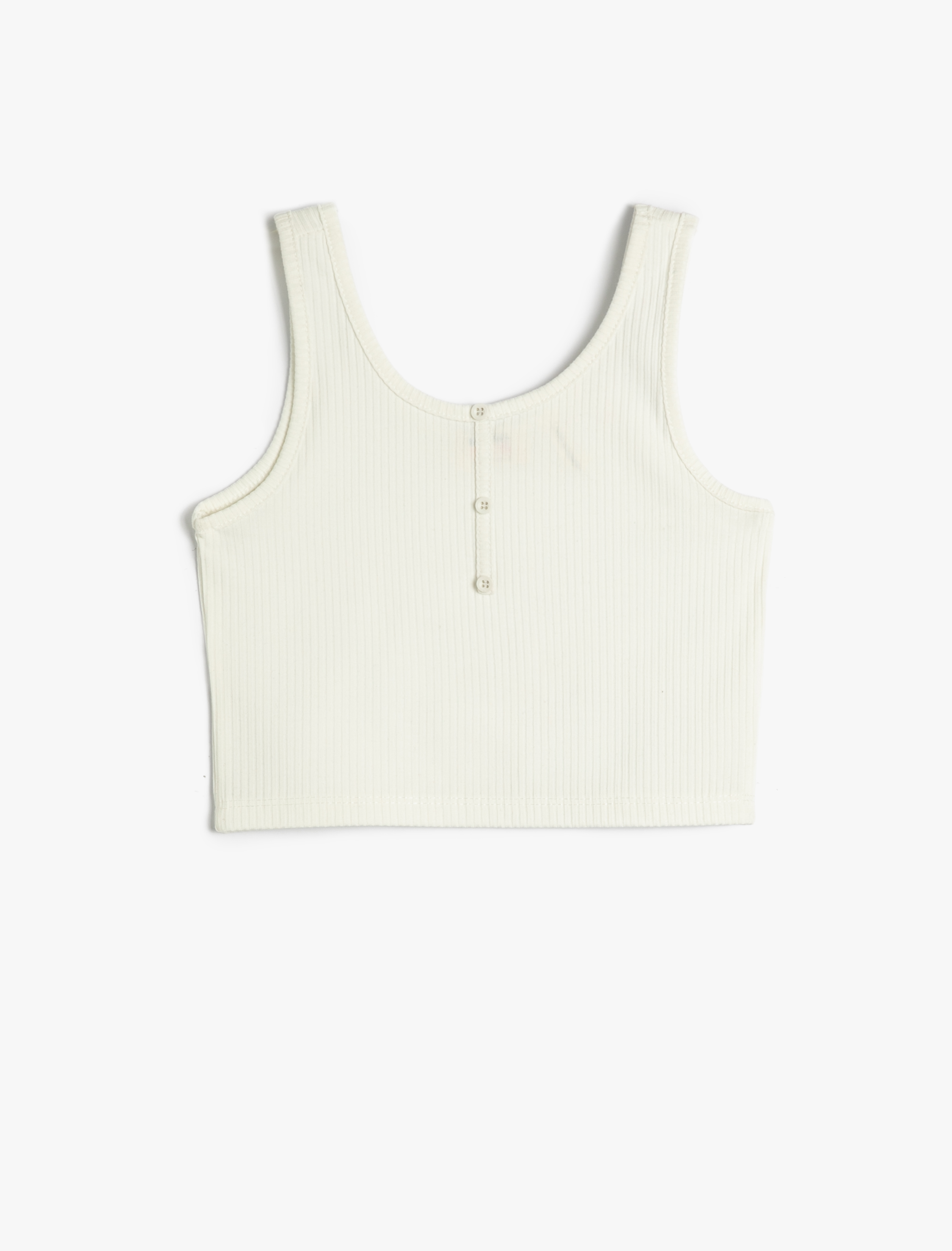  Kız Çocuk Atlet Crop Kolsuz Kalın Askılı U Yaka Düğme Detaylı