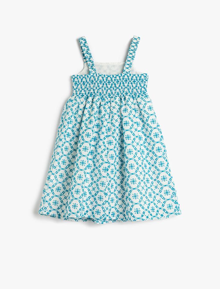 Kız Çocuk Elbise Askılı Fisto İşlemeli Pamuklu Astarlı