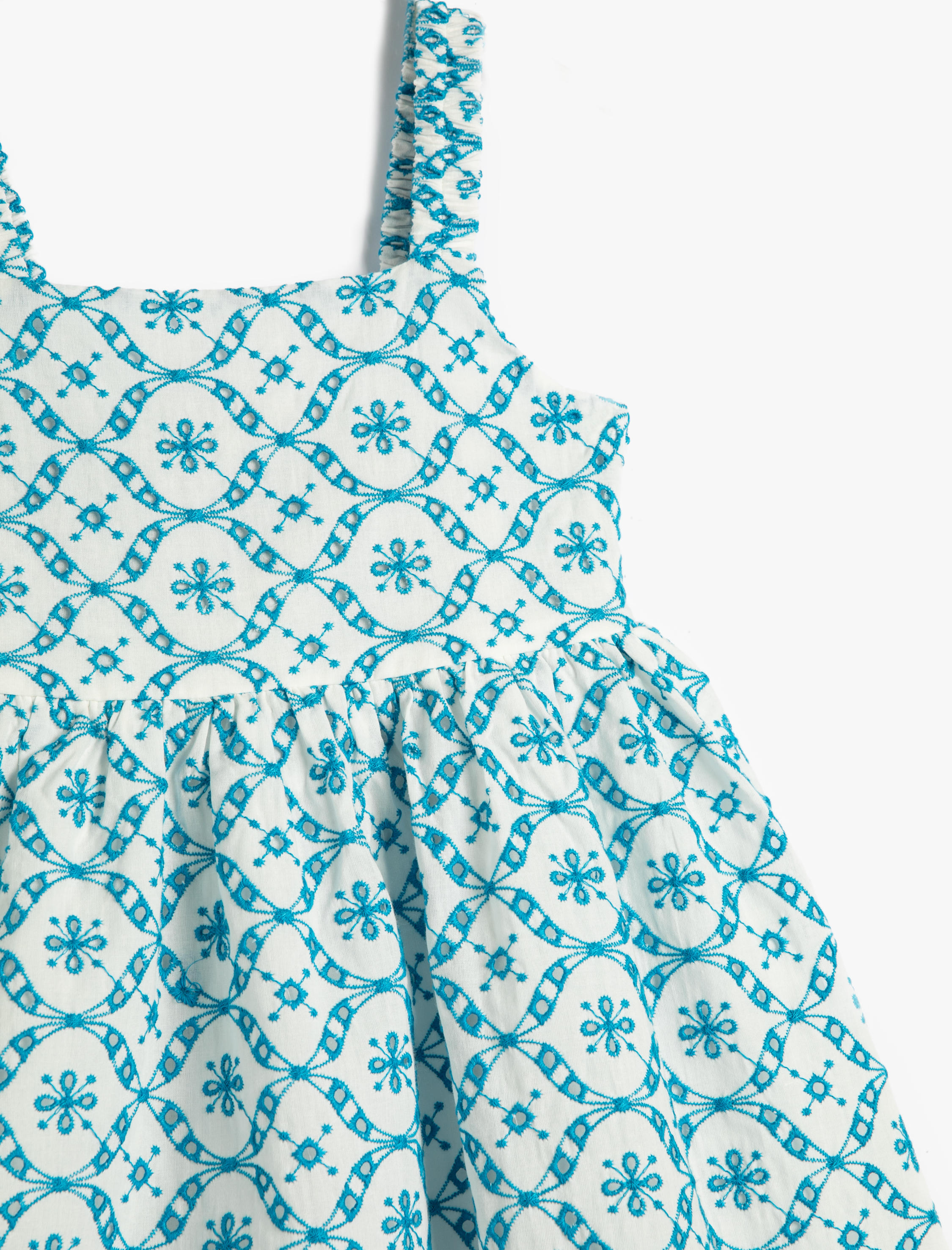  Kız Çocuk Elbise Askılı Fisto İşlemeli Pamuklu Astarlı