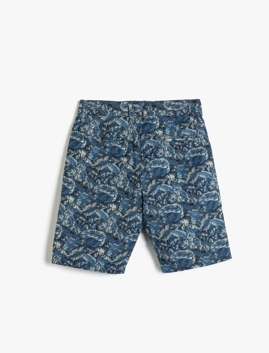  Erkek Çocuk Chino Şort Cepli Floral Desenli Pamuklu