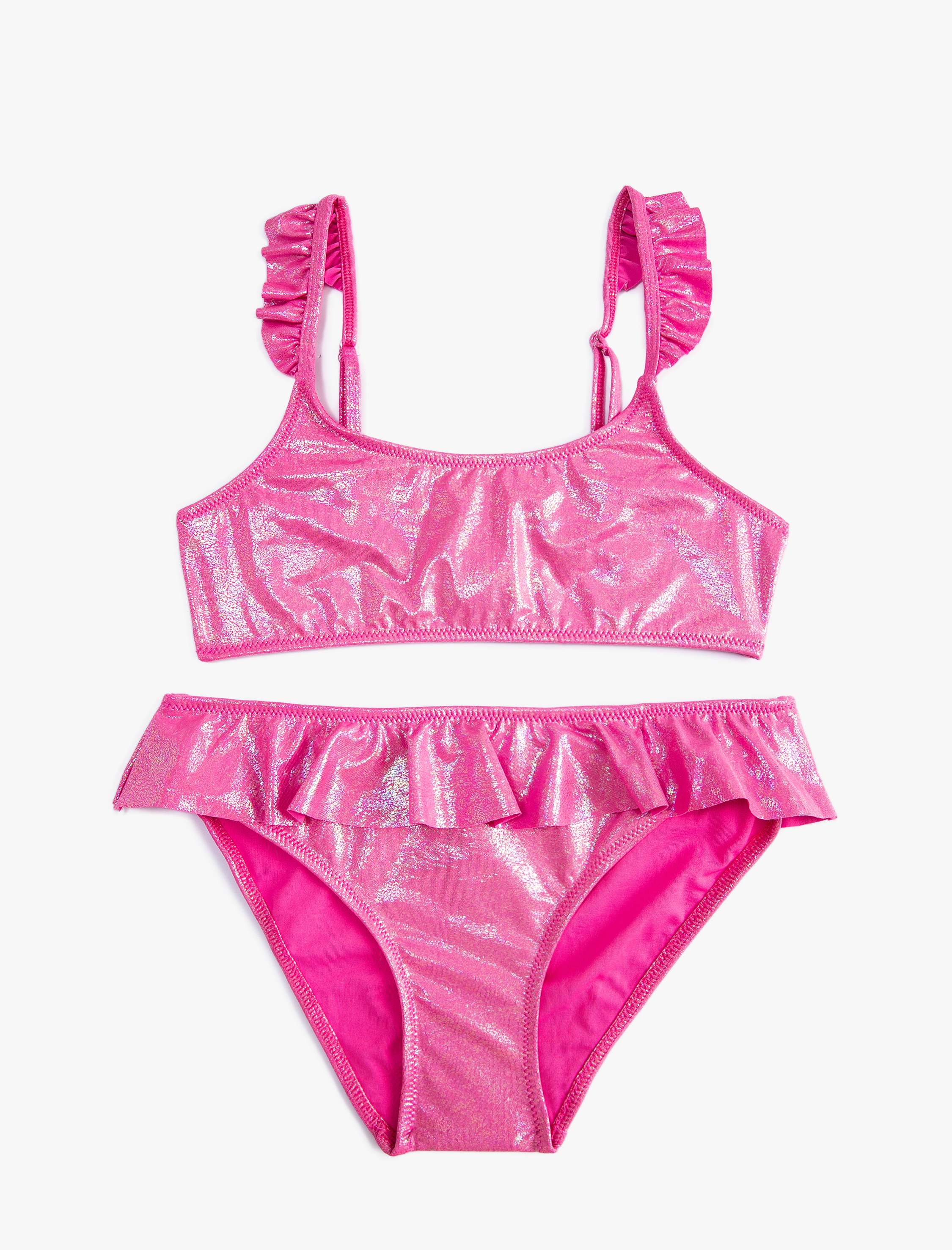  Kız Çocuk Bikini Set 2 Parça Fırfırlı Parlak