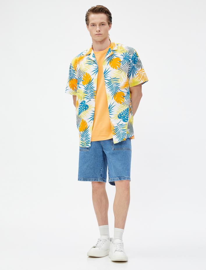  Bermuda Kot Şort Dikiş Detaylı Cepli Düğmeli Pamuklu