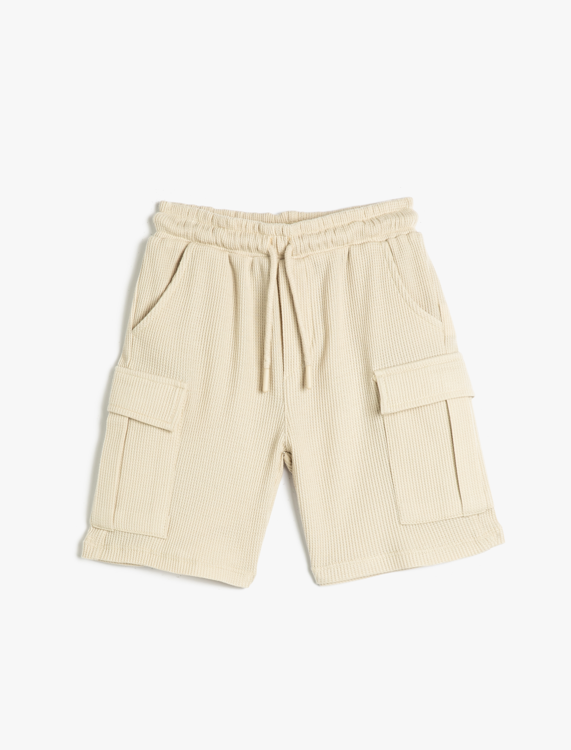  Erkek Çocuk Kargo Şort Beli Bağlamalı Cepli Pamuklu Dokulu