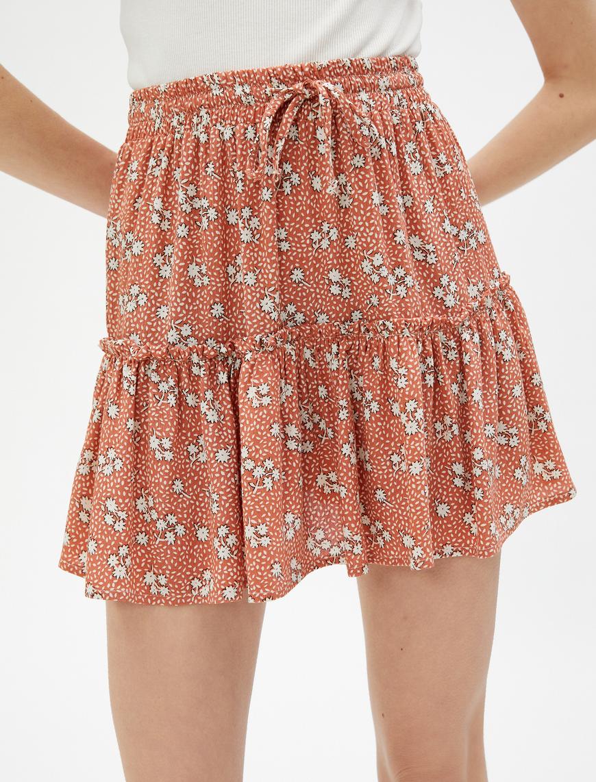   Çiçekli Mini Şort Etek Beli Lastikli