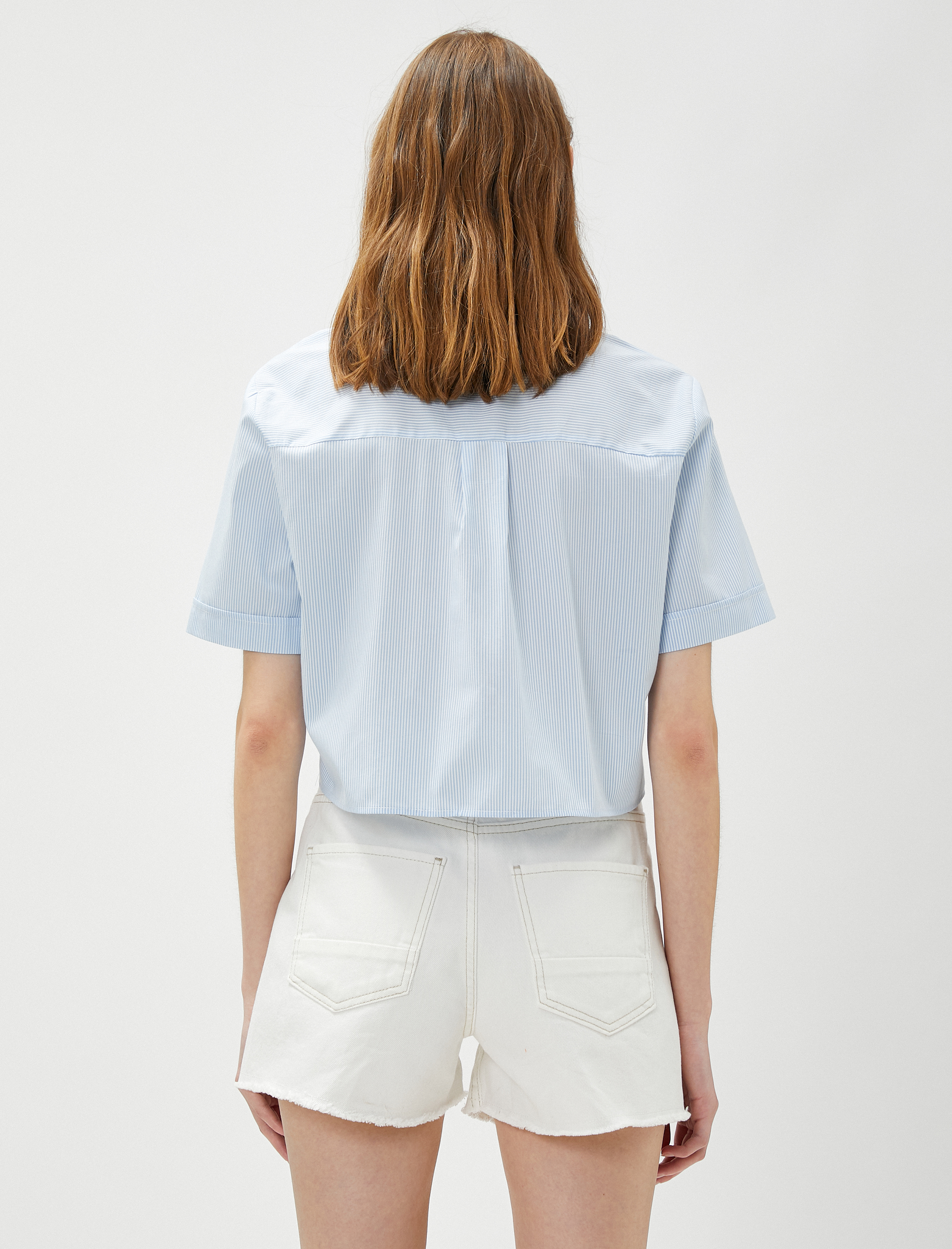   Dantel Yaka Crop Gömlek Kısa Kollu