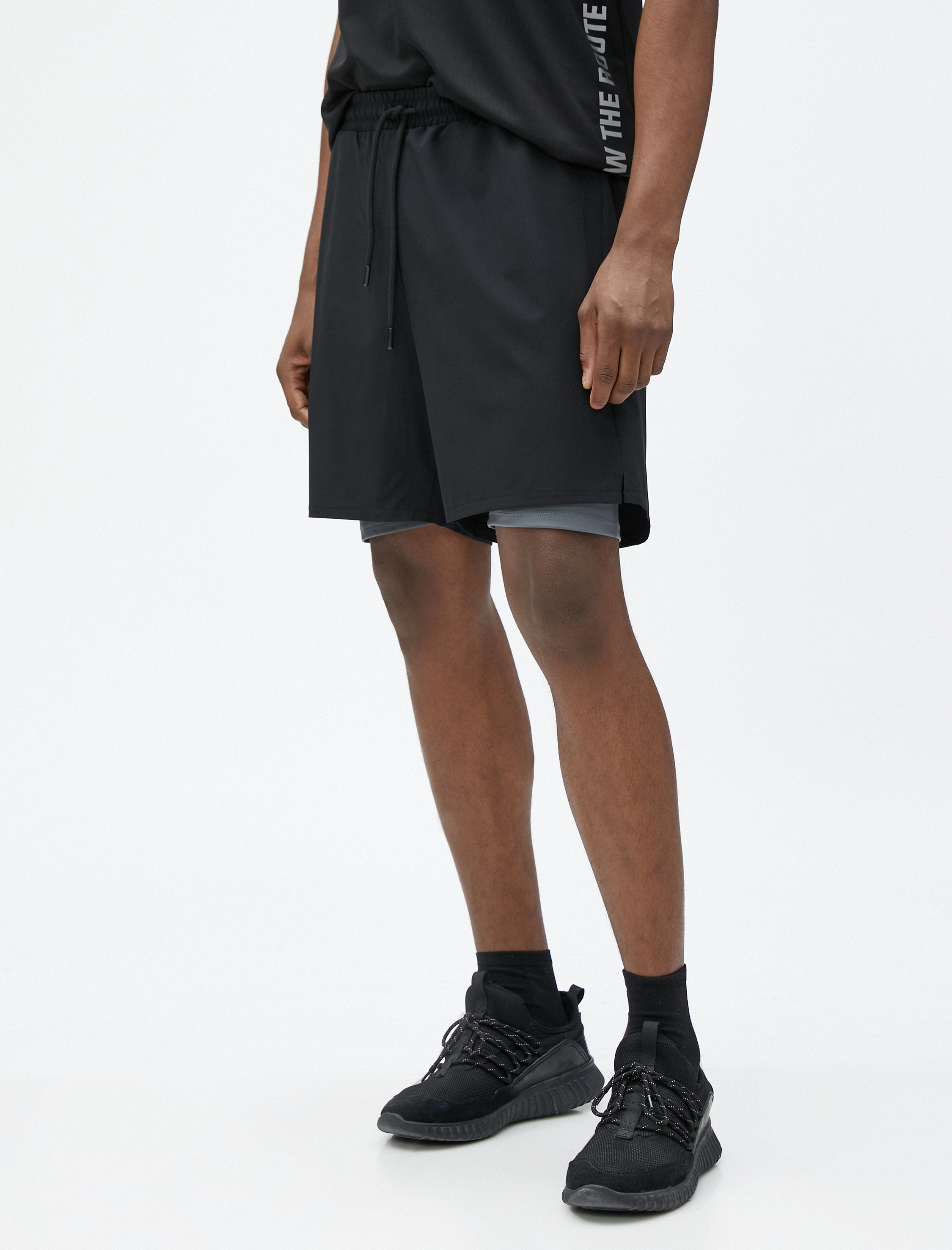   Taytlı Spor Şort Çift Katlı Beli Bağcıklı