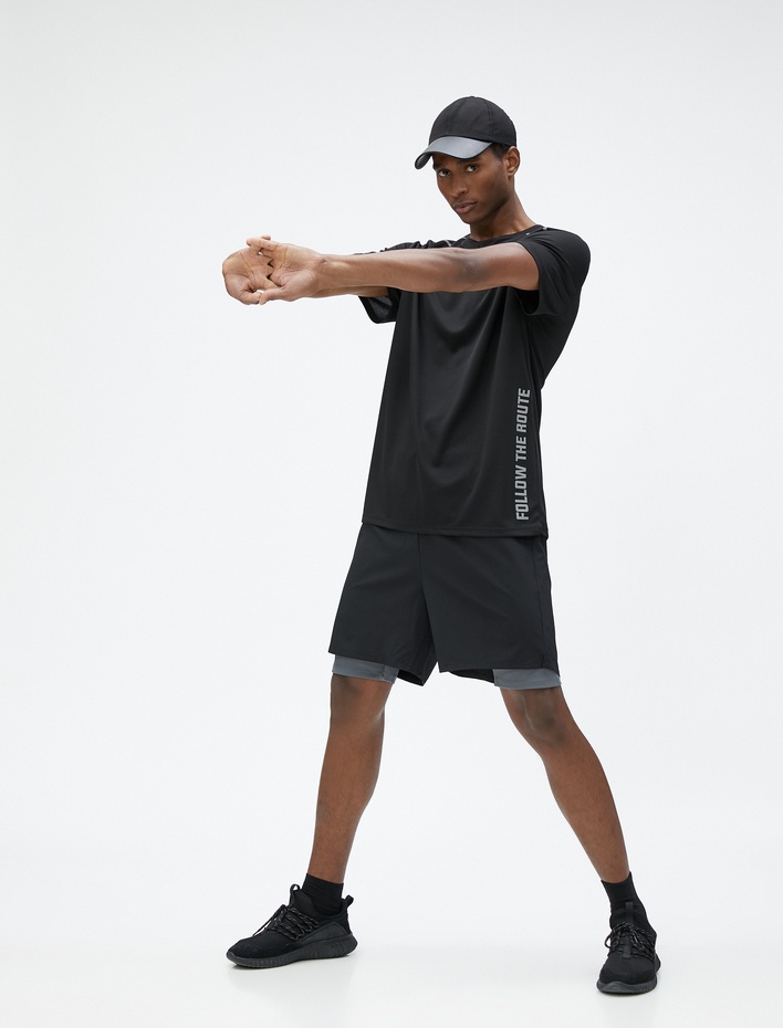  Taytlı Spor Şort Çift Katlı Beli Bağcıklı