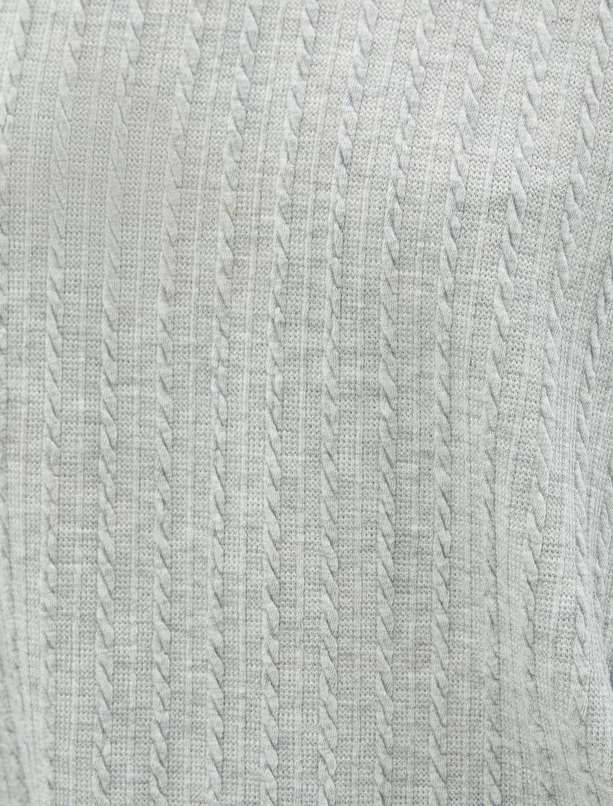   Crop Tişört Kısa Kollu Örgü Motifli