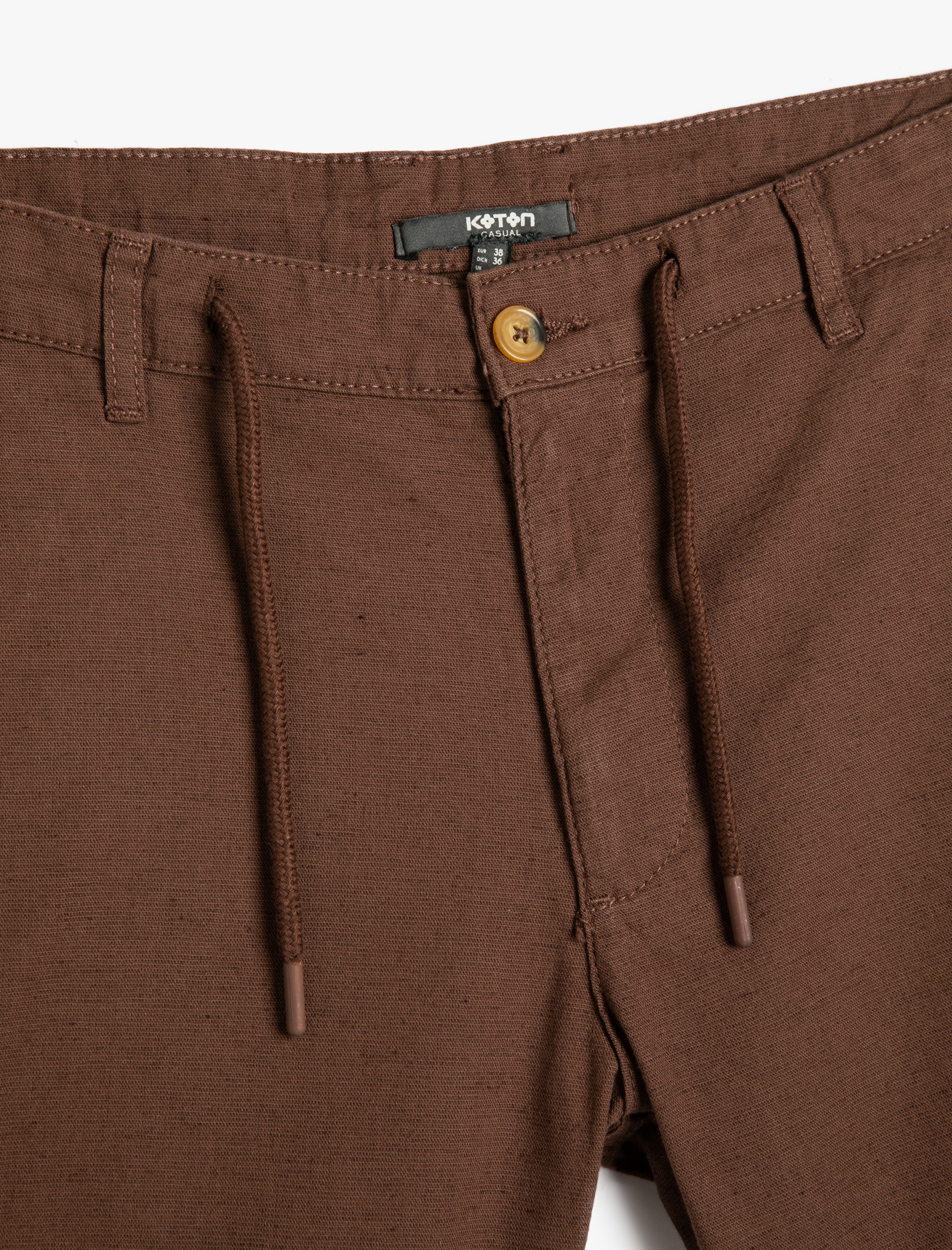   Keten Karışım Bermuda Şort Beli Bağcıklı Cep Detaylı