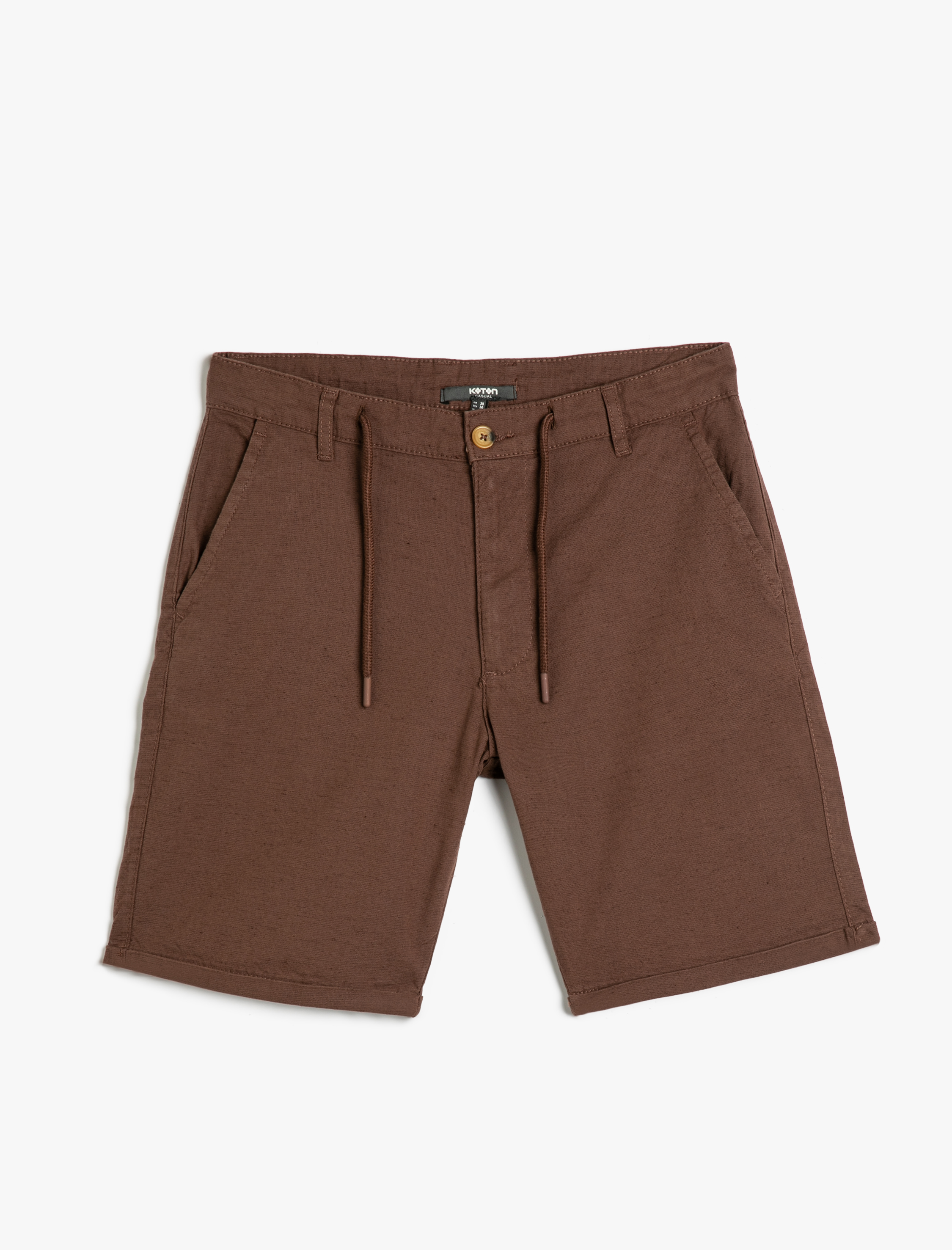   Keten Karışım Bermuda Şort Beli Bağcıklı Cep Detaylı