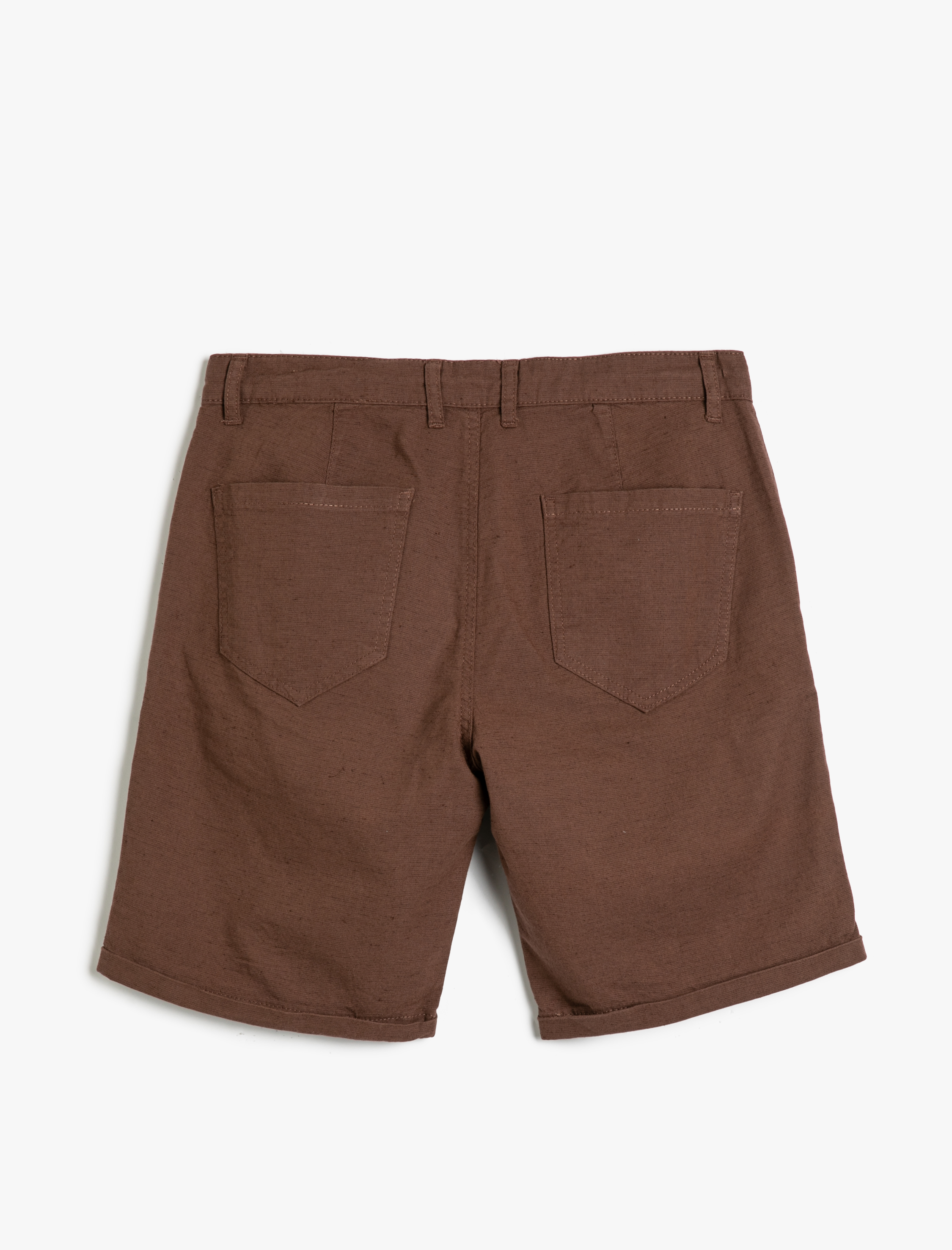   Keten Karışım Bermuda Şort Beli Bağcıklı Cep Detaylı