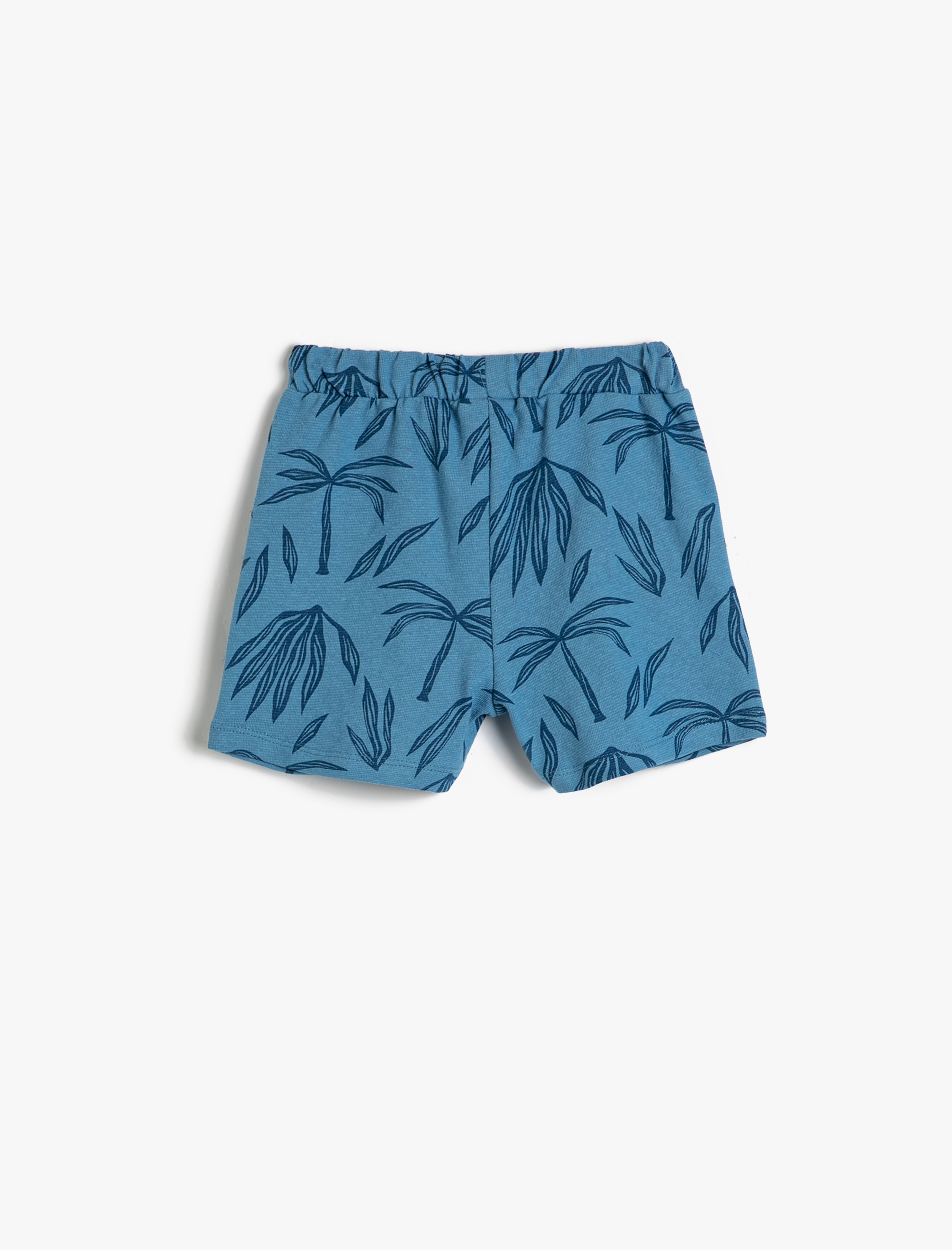  Erkek Bebek Şort Beli Bağlamalı Cepli Palmiye Baskılı Pamuklu