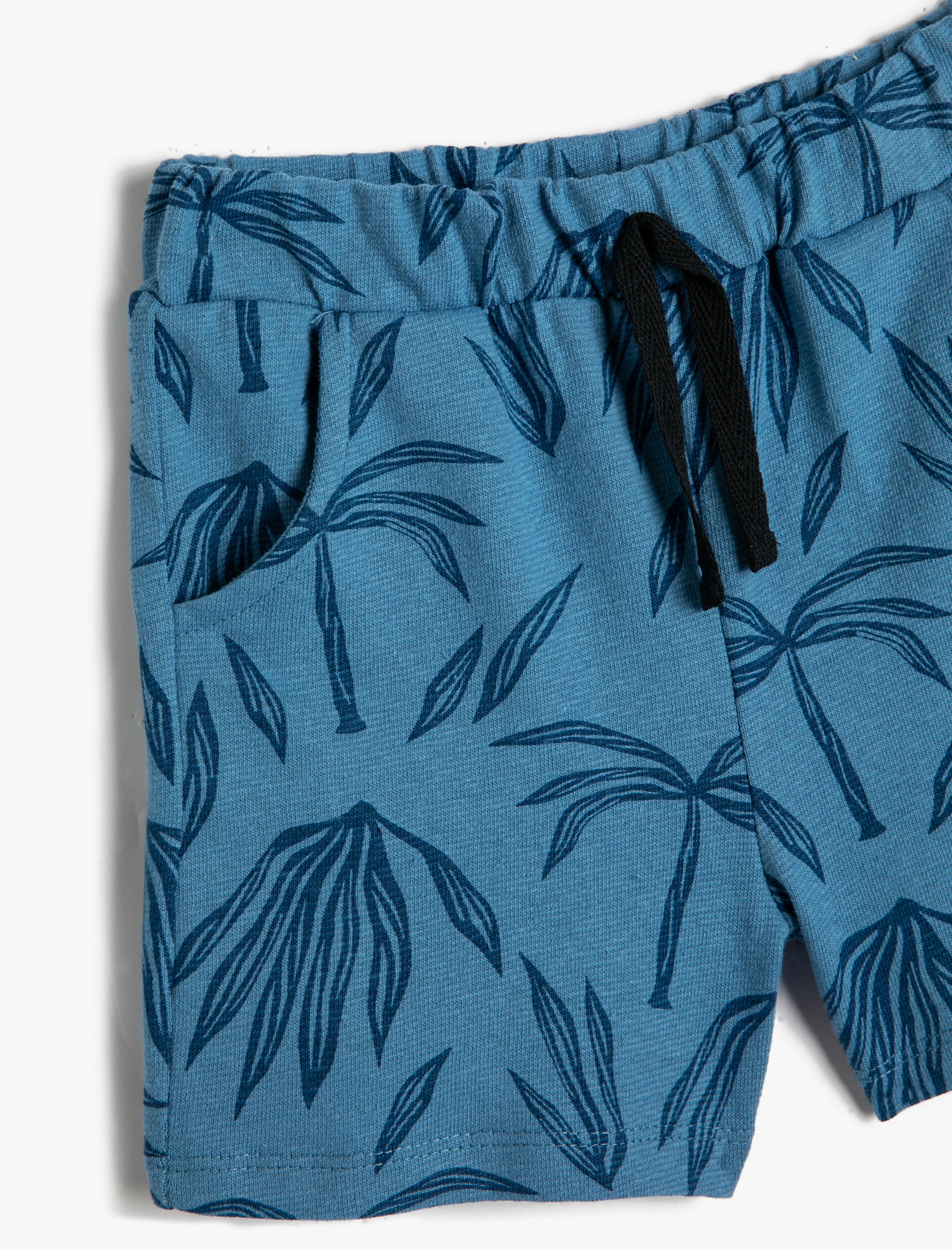  Erkek Bebek Şort Beli Bağlamalı Cepli Palmiye Baskılı Pamuklu