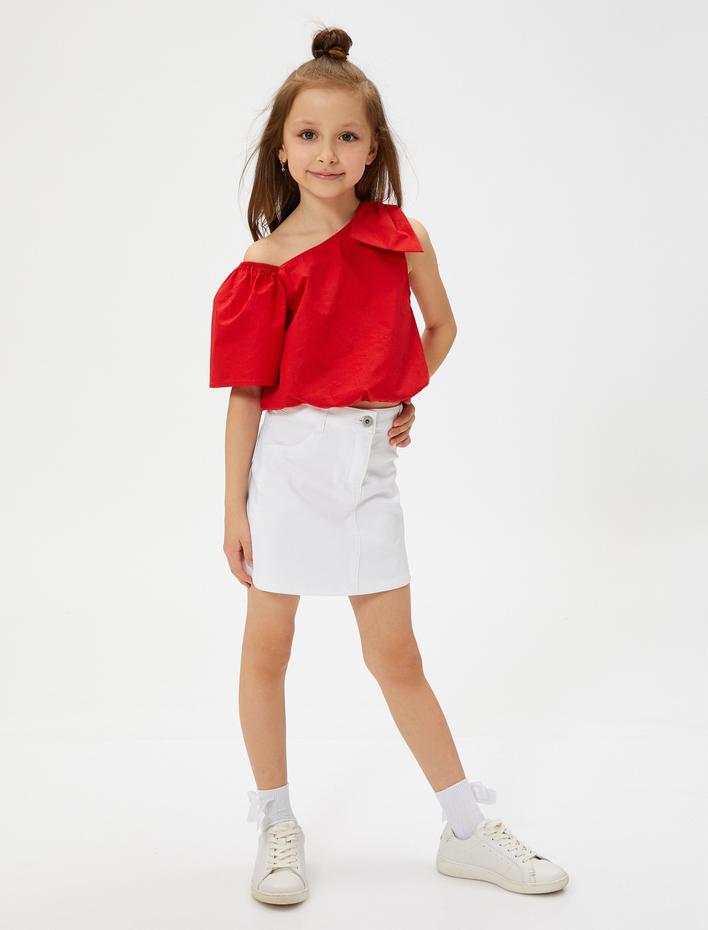Kız Çocuk Mini Etek Cepli Düğmeli Pamuklu