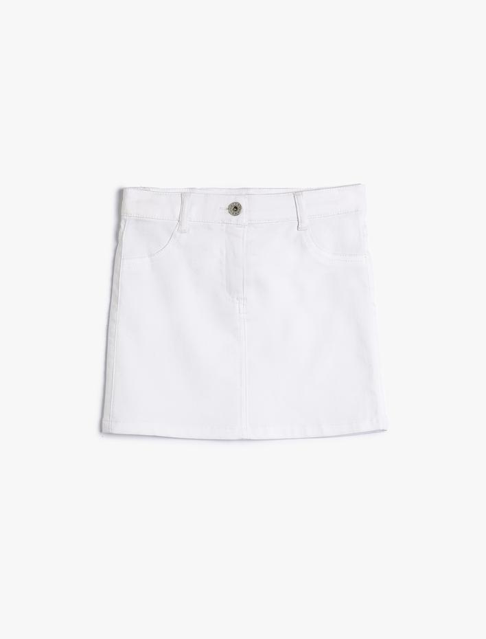 Kız Çocuk Mini Etek Cepli Düğmeli Pamuklu