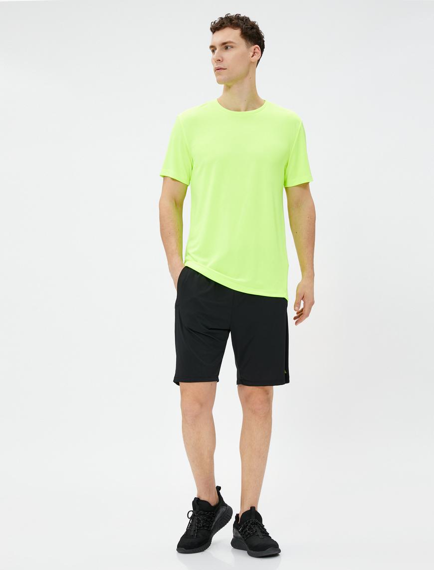   Basic Spor Tişört Slogan Detaylı Bisiklet Yaka Kısa Kollu
