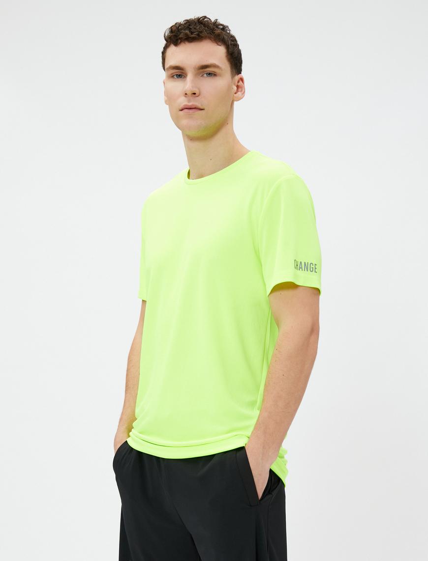   Basic Spor Tişört Slogan Detaylı Bisiklet Yaka Kısa Kollu