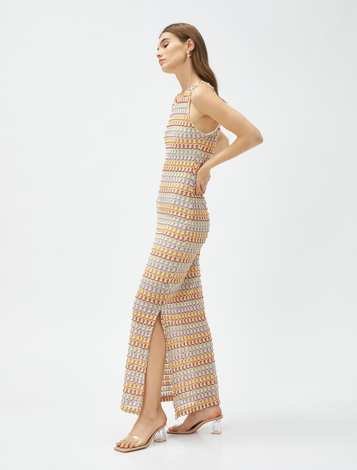  Kroşe Uzun Elbise Halter Yaka Dar Kesim