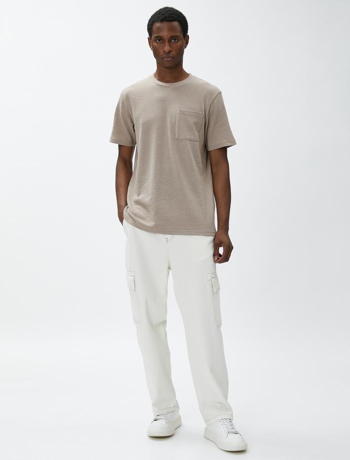  Basic Tişört Bisiklet Yaka Cep Detaylı Kısa Kollu