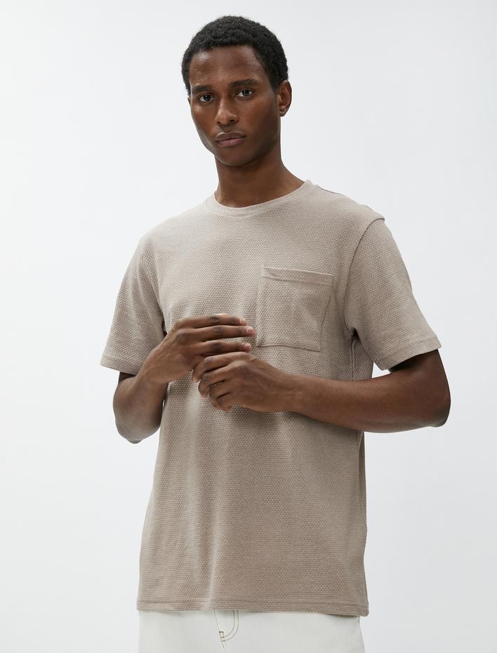  Basic Tişört Bisiklet Yaka Cep Detaylı Kısa Kollu