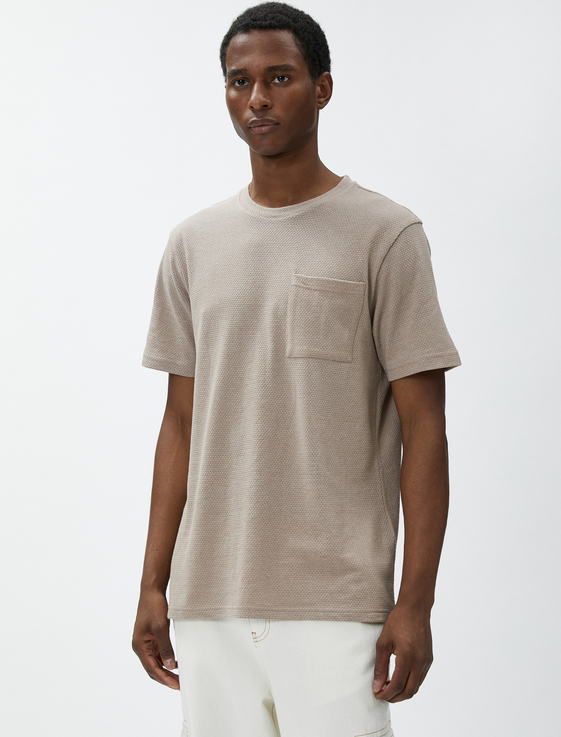   Basic Tişört Bisiklet Yaka Cep Detaylı Kısa Kollu