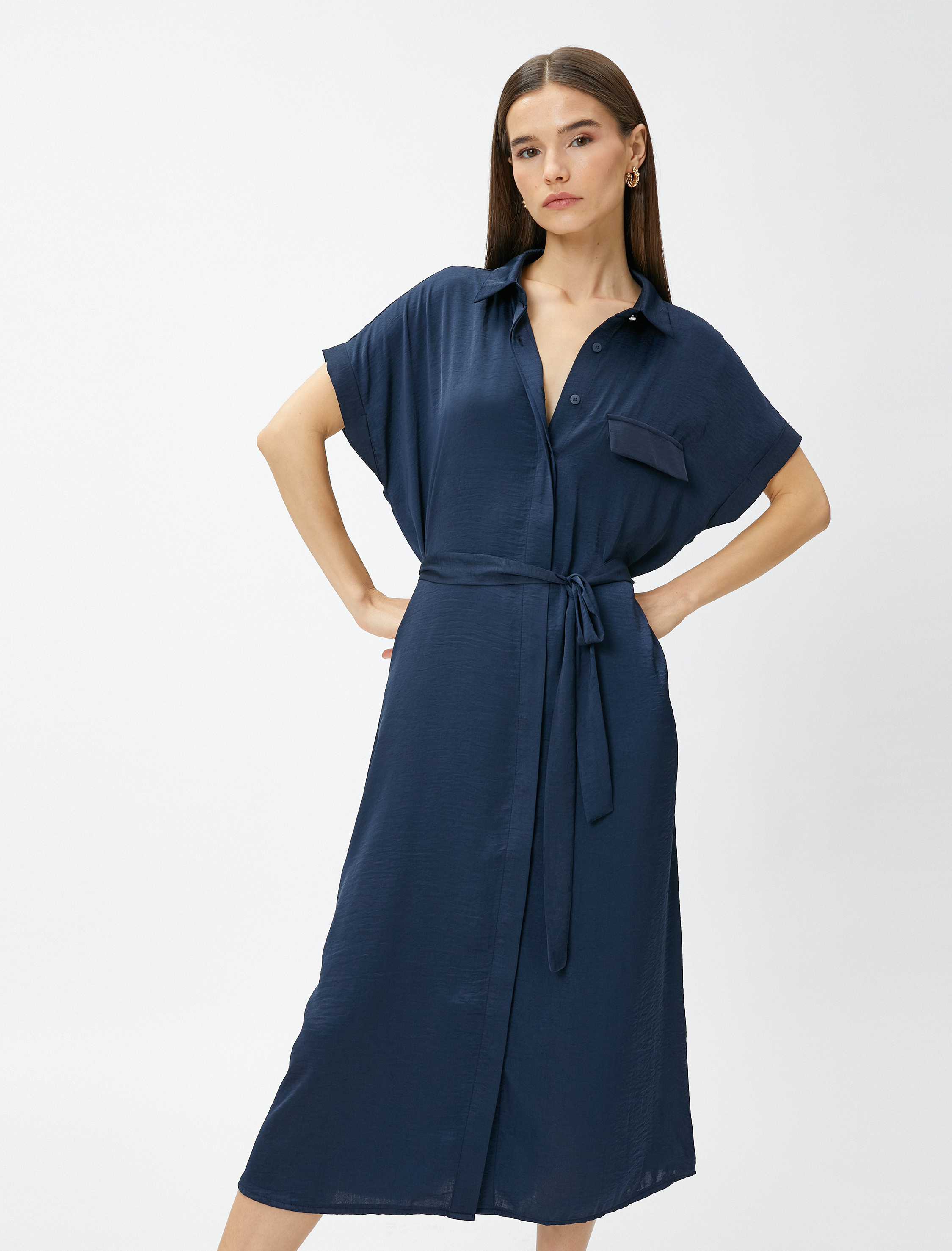   Oversize Midi Gömlek Elbise Kemerli